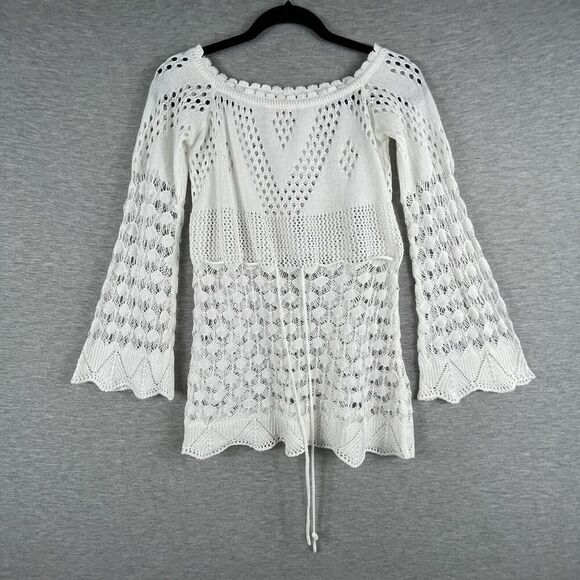 Crochet Women’s Blouse Small Beach Boho Bell Sleeve - Picture 1 of 11
